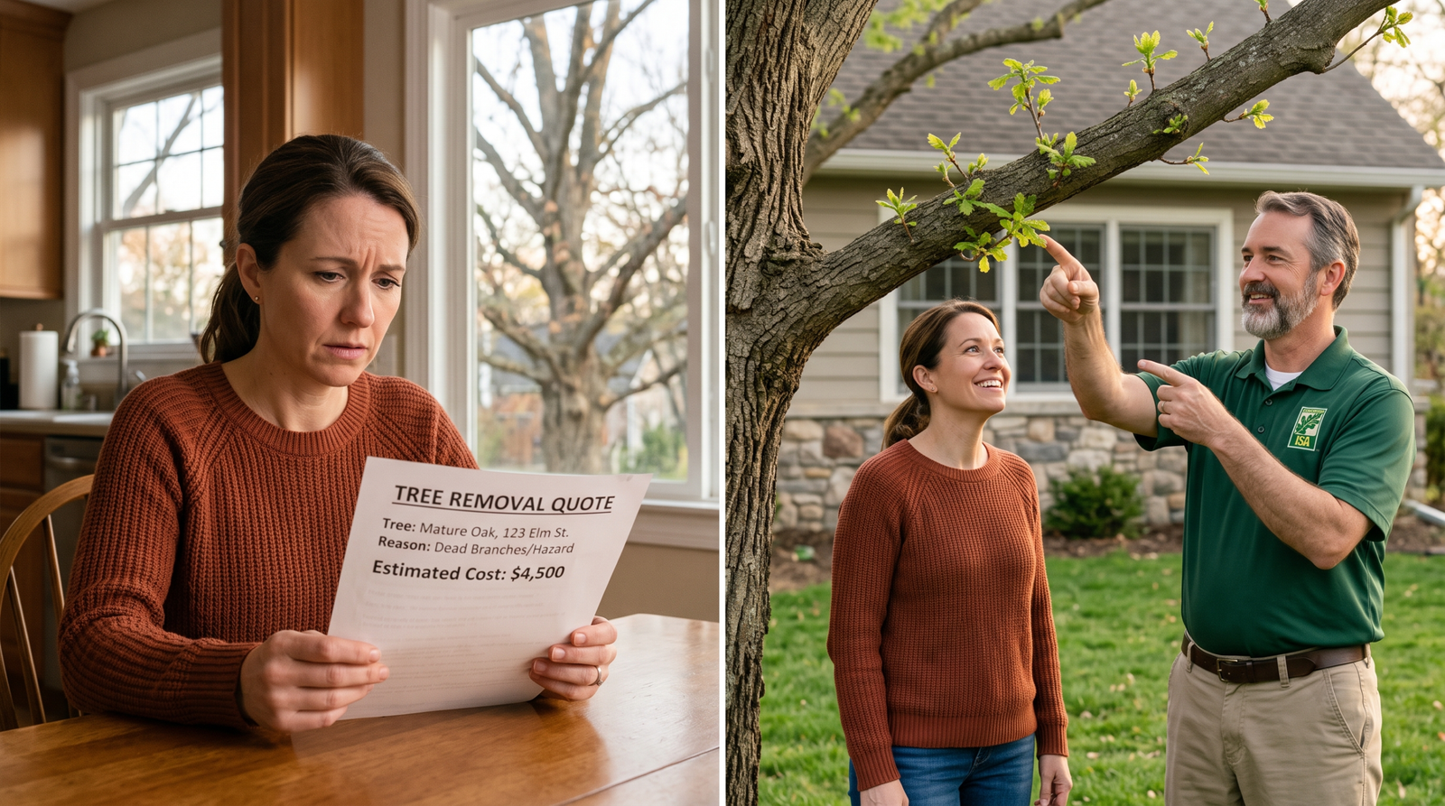 A Fort Worth homeowner getting a hopeful second opinion after an initial tree removal quote.